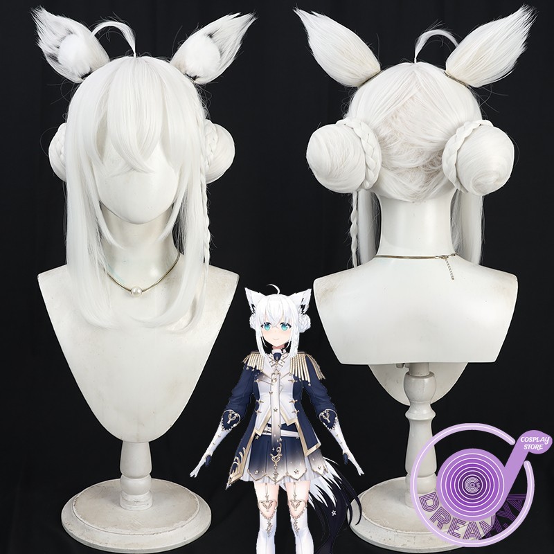 Synthetic Wigs - Shirakami Fubuki Cosplay Wig Vtuber White