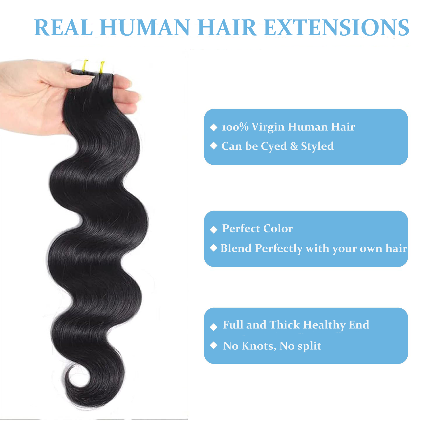 Long Body Wave Tape in Human H - đánh giá và giá Invisible Tape In Extensions Real Hair