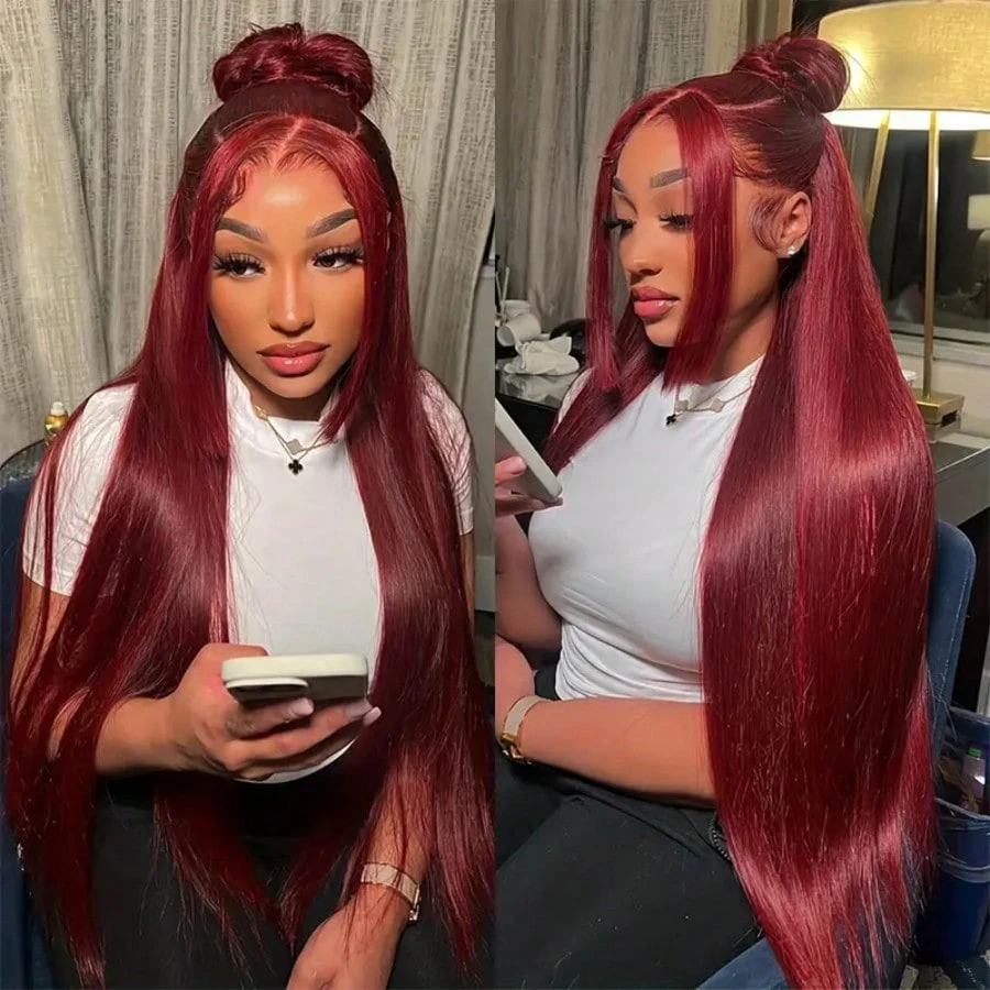 200 Density 99J Burgundy 13X6  - đánh giá và giá Hd Lace Frontal Wig Human Hair Pre Plucked
