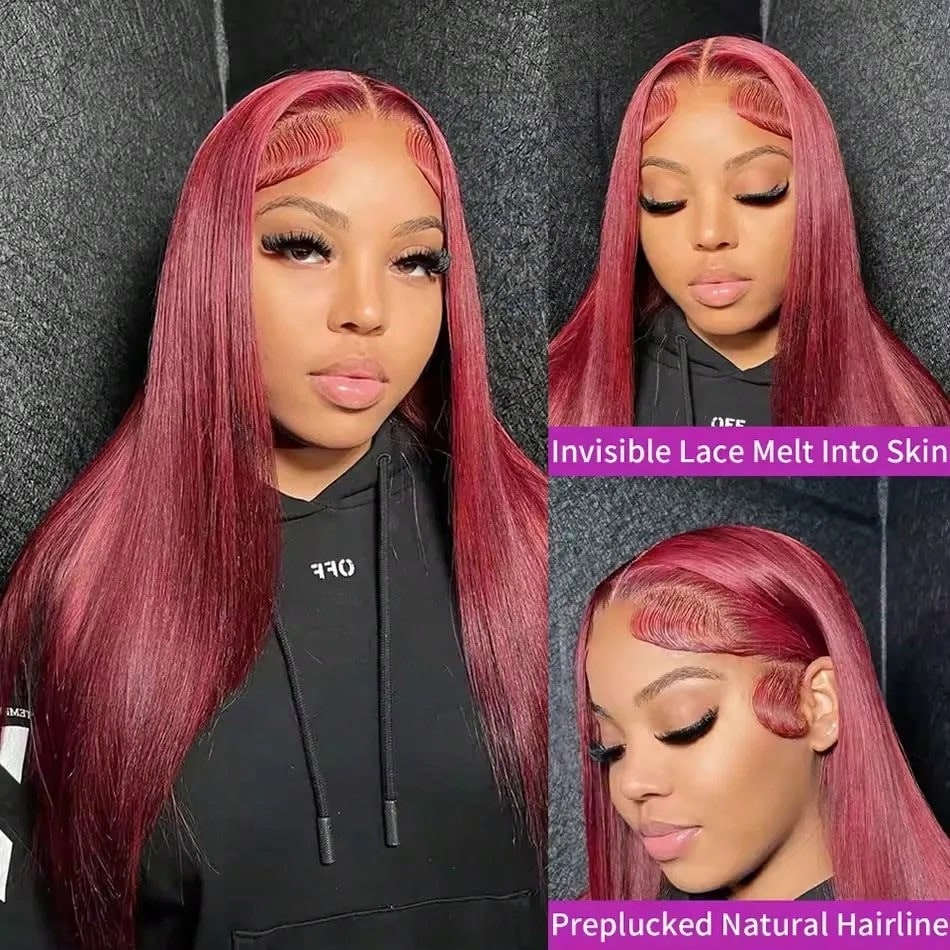200 Density 99J Burgundy 13X6  - đánh giá và giá Hd Lace Frontal Wig Human Hair Pre Plucked