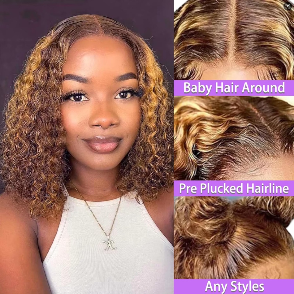 Highlight Short Bob Deep Wave  - đánh giá và giá Glueless Wear And Go Human Hair Wig